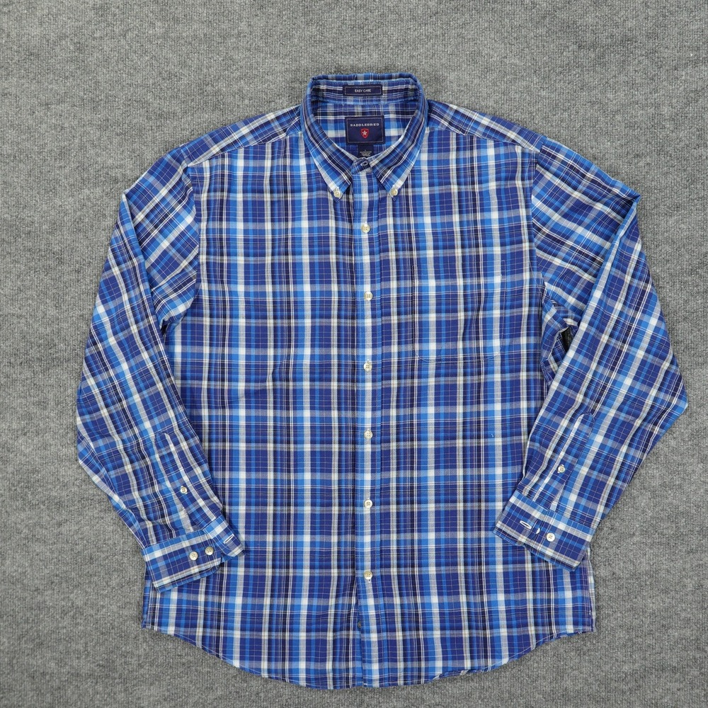 Saddlebred Shirt Mens Large‎ Blue Plaid Easy Care Button Down Long Sleeve